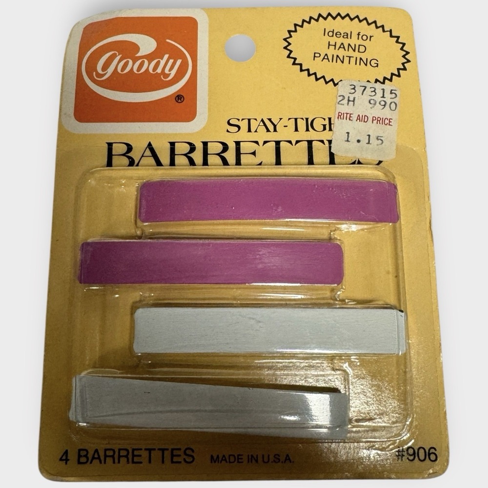 Goody Stay Tight Hair Barrettes 1975 #906‎ USA Vintage NOS MAGENTA - WHITE NEW